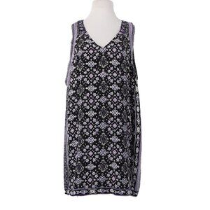 Calypso Dress Sz S Black Purple Multi Color V Neck Lined Silk Viscose Dress
